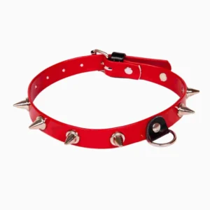 WHIPS Restraints - Patent Leather, Women's Spiked Collar, Red