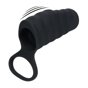 Levelz Vibrating Ribbed Silicone Cock Sleeve and Ball Ring — Black Vibrating Sleeve with Ring