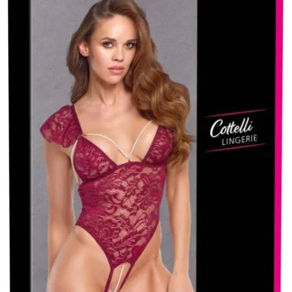 Cottelli LINGERIE Body Pearls S Floral Lace Bodysuit Burgundy