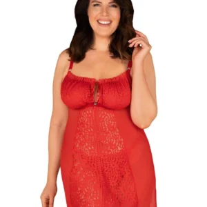 Obsessive Blossmina Set: Red Top and Thong, 6XL/7XL