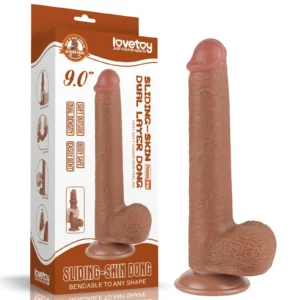 Lovetoy 9" Sliding Skin Dual Layer Dong Brown – Realistic Dildo