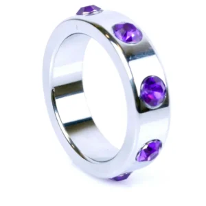 Ring - Metal Cock Ring with Purple Diamonds Large