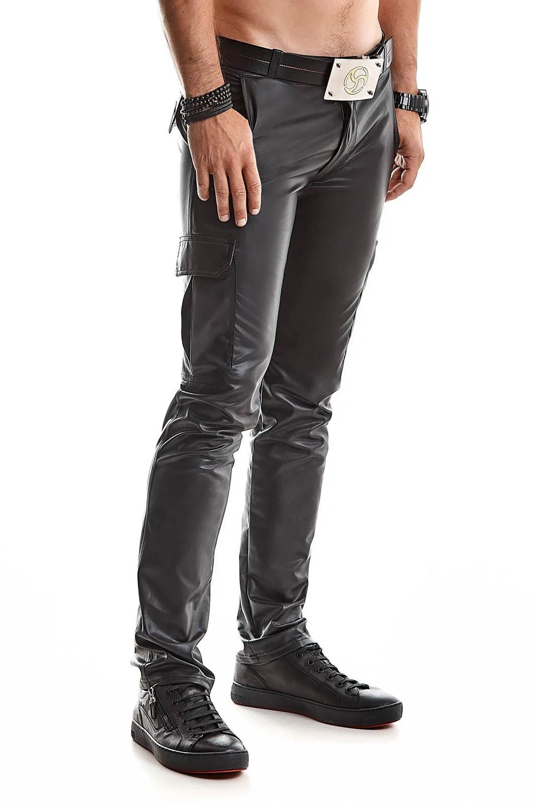 Regnes Fetish Planet RMMatteo001 — Black Wetlook Cargo Pants, Size S