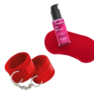 CRUSHIOUS I EAT IT Velcro Handcuffs Set + Satin Blindfold and Strawberry Kissable Lubricant CRUSHIOUS