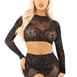 Rhinestone Crop Top and Mini Skirt