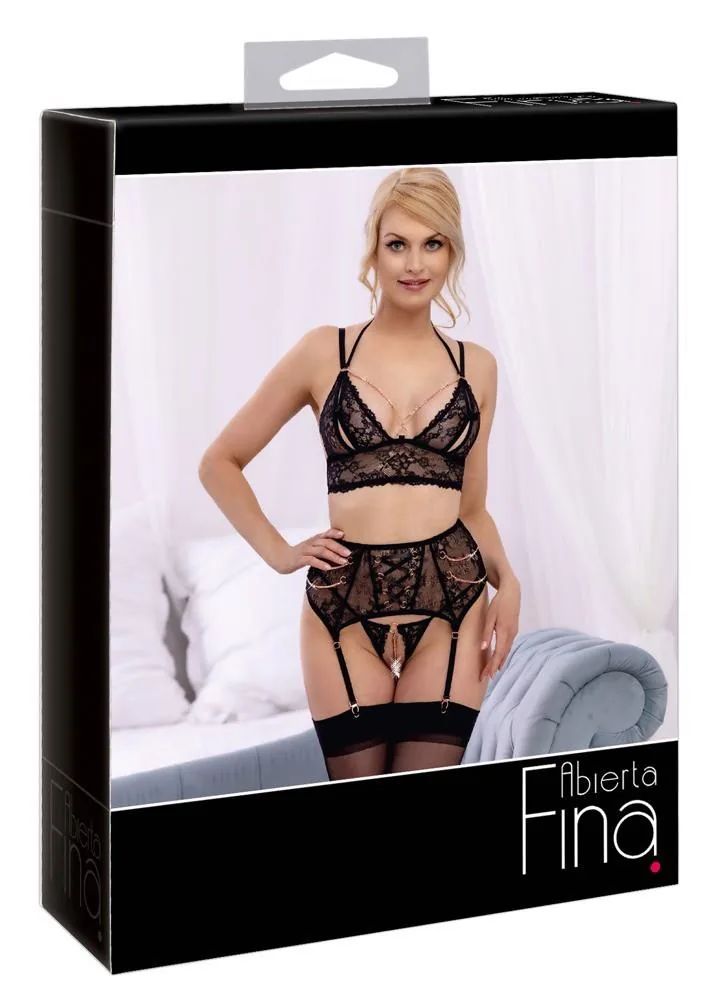 Abierta Fina Bra Suspender Set XL Rhinestone Trim