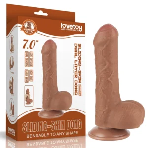 Lovetoy 7'' Sliding Skin Dual Layer Dong Brown — Realistic TPE Dildo