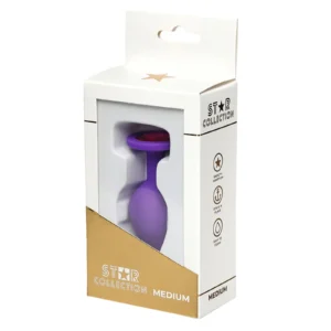 Star Collection Purple Silicone Anal Plug M with Pink Stone