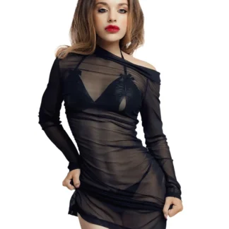 Glossy Sheril, set (dress, bra + panties), wetlook, black, XL