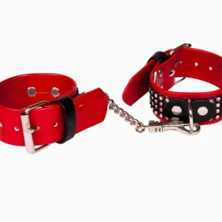 WHIPS lacquered handcuffs, women's handcuffs, red, crystals