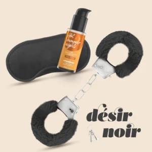 Crushious Desire Black Handcuffs Set + Satin Blindfold and Warming Effect Lubricant