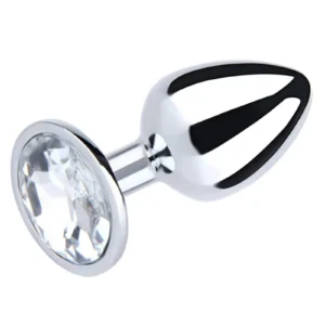 Silver Large Butt Plug with White Diamond