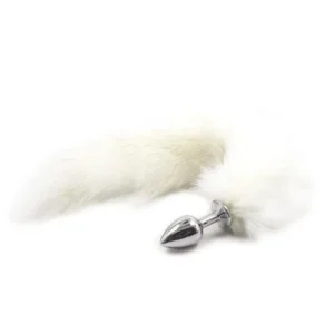 White Long Fox Tail Anal Plug