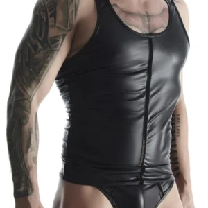 Regnes Fetish Planet Men's Sleeveless Wetlook T-Shirt with Elastic Strip, Size S