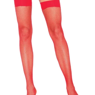 Nylon Fishnet Thigh Highs Red