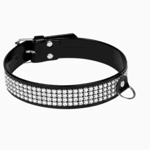 Whips Collection Vegan BDSM collar with crystals, black, 3 cm