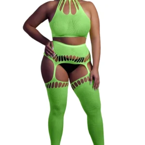 Ouch! Two Piece with Crop Top and Stockings XL/XXXXL Halter Neck