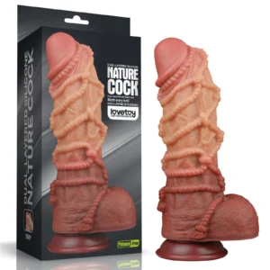 Lovetoy King Size 10.5 Inch - Realistic Strap-On Dildo in Dual-Layer Platinum Silicone with Suction Cup and Rope Design