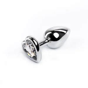 Fantasy Silver Medium — Heart-Shaped Anal Plug with White Crystal