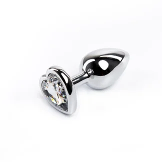 Silver Medium Heart-Shaped Butt Plug with White Crystal