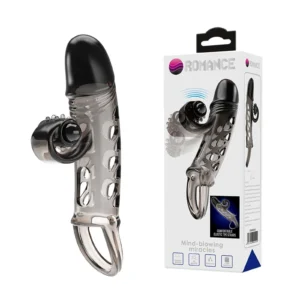 ROMANCE - Penis Sleeve, TPE Material, Vibration, Battery LR41*3, Black