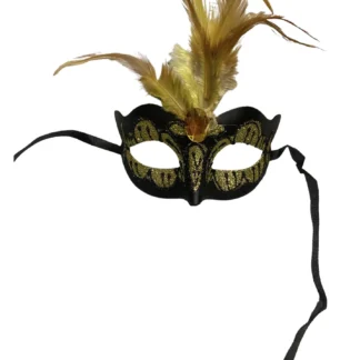 Mask - Venetian Mask Yellow with Yellow Stone and Feather