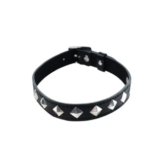 Fantasy Adjustable Collar Metallic Finish PU faux leather, metal