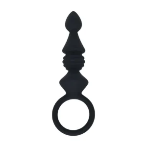 Ribbed Silicone Anal Probe with Loop - Black