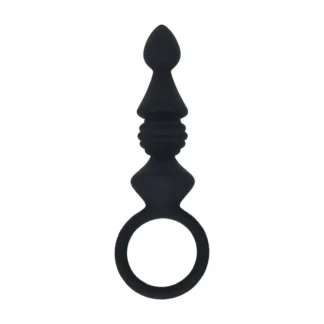Ribbed Silicone Anal Probe with Loop - Black