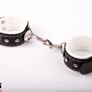 Leather women's handcuffs with carabiners, white