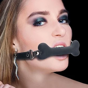 Ouch! Bone Gag — black dog bone shaped ball gag