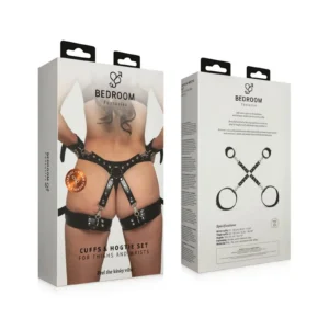 Bedroom Fantasies Bondage Cross — black cuffs for wrists and ankles