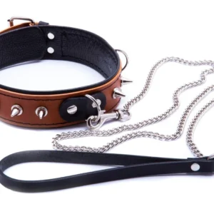 Bindings-WHIPS slave collar with leash, cognac