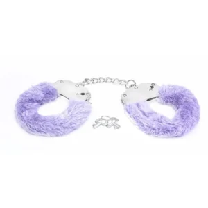 Metal handcuffs with purple fur