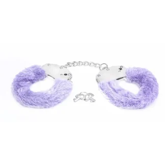 Metal handcuffs with purple fur