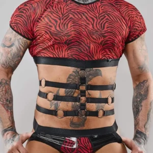 Regnes Fetish Planet Top with Short Sleeves, Black-Red, XXL