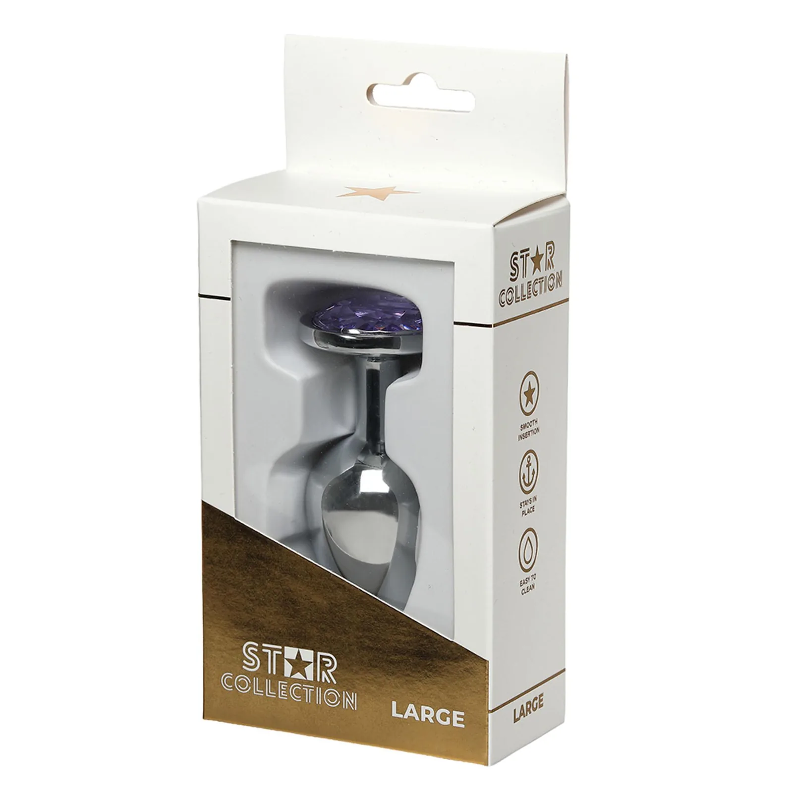 Star Collection - Silver Metal Anal Plug L - Purple Stone