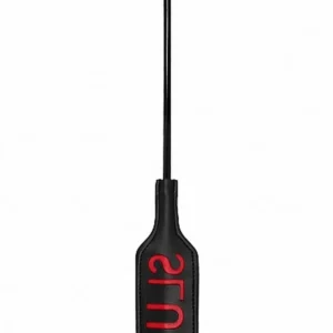 Ouch! Crop SLUT Small — Black Faux Leather Flogger