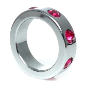 B - Series HeavyFun Metal Cock Ring with Pink Crystals, Medium Size