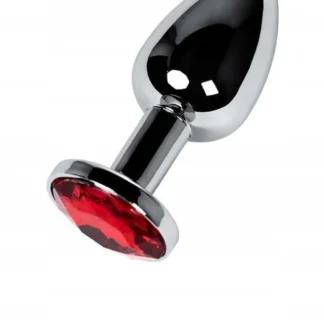 Metal by TOYFA Silver anal plug with red gem, Crystal Decoration