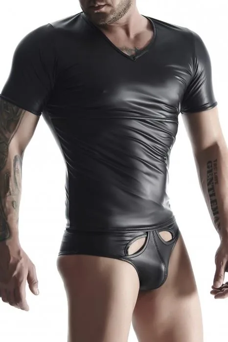 Regnes Fetish Planet Men's Wetlook T-Shirt with Chest Access, Size L