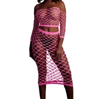 Long Sleeve Crop Top and Long Skirt - Pink - XS/XL