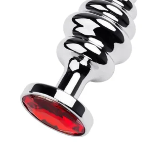 Metal by TOYFA Silver anal plug with red gem, Ornament Style
