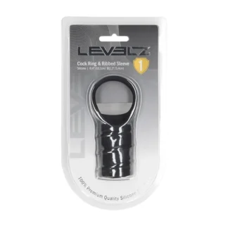 Silicone Cockring and Ribbed Sleeve - Black