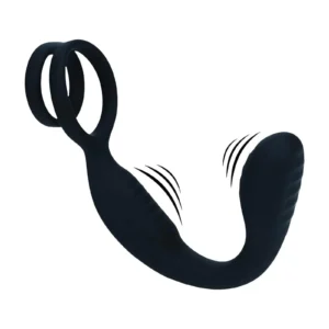 Levelz Vibrating Silicone Prostate Stimulator with Cock and Ball Ring — Black