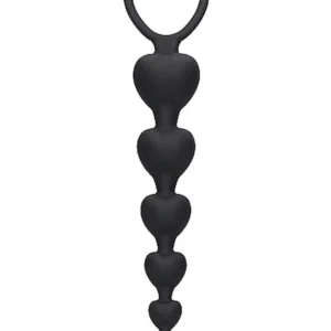 Ouch! Anal Heart Beads - Black Silicone Anal Beads