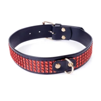 Fetish B - Series Collar with Crystals 3 cm Red Line