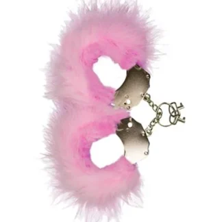 Handcuffs - Funny toy handcuffs - Metallic Handcuffs, Feather Cover.. Pink