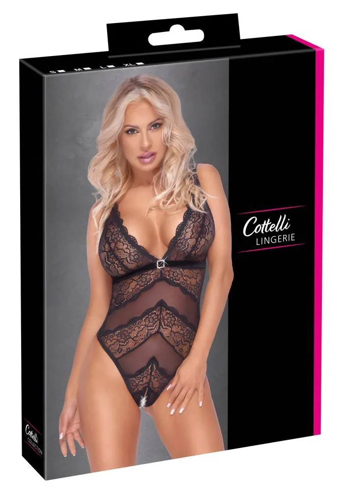 Cottelli LINGERIE Body with lace S Crotchless Powernet