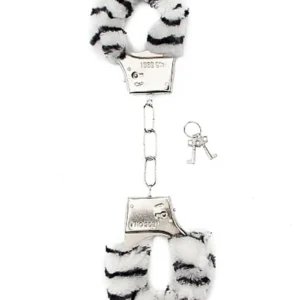 ShotsToys Furry Handcuffs Zebra — Faux Fur Wrist Cuffs